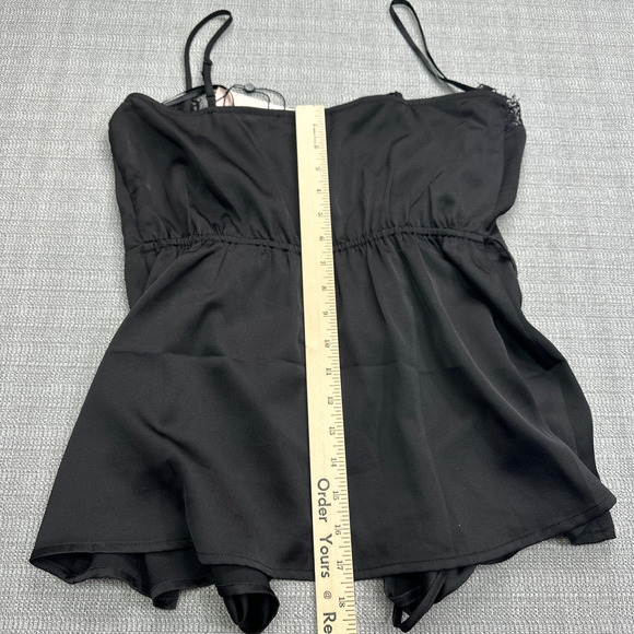 Babydoll Cami Size 4 Black Lace Trim Wrap Satin Whimsigoth Fairy Goth Feminine - Picture 11 of 12